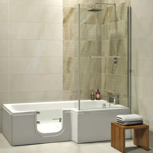 Solarna Seniorenbadewanne 170x85/70cm mit Tür, Links - Sanitäranlagen & Zubehör – Komfortable Badewanne mit Tür aus 8mm Einscheibensicherheitsglas, speziell für Senioren, mit schnellerem Ablaufsystem und hoher Stabilität durch Glasfaserarmierung.