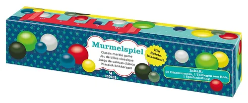 Klassisches Murmelspiel – 26 Glasmurmeln und Holzbogen Set - Murmeln Spielzeug für Kinder, fördert Geschicklichkeit und Motorik, ideal für drinnen und draußen, perfektes Geschenk für jeden Anlass.