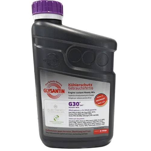 Glysantin G30 Kühlmittel 1L - Frostschutz für Audi, VW, Seat, Skoda - Frostschutzmittel G12 Plus in rot-violetter Farbe, schützt effektiv vor Frost und Korrosion. Ideal für verschiedene Fahrzeugmodelle.