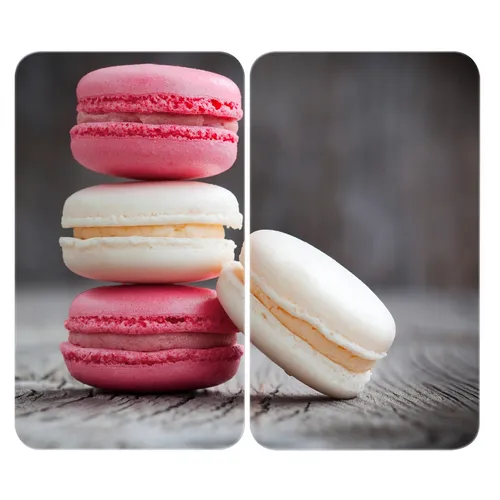 Herdabdeckplatte Universal Macarons 2er Set - Kochfeldabdeckungs-Set für Glaskeramik-, Elektro- und Gasherde, kratzfest und hygienisch mit rutschfesten Füßen