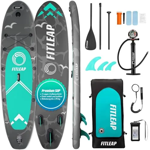 Fitleap Inflatable SUP-Board Set mit Hochdruckpumpe - SUP-Board Set für ultimative Stabilität & Langlebigkeit, ideal für alle Wasserbedingungen – perfekt für Seen, Flüsse und Meereswellen.