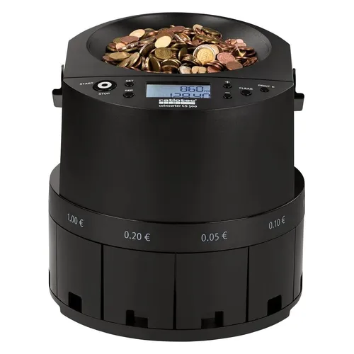 Ratiotec Münzzähler CS 500 - Hochgeschwindigkeits-Münzzähler mit Sortierfunktion - Card-Reader mit 600 Münzen/Minute, ideal für mittlere Zählvolumen, robuste Bauweise und einfache Reinigung. Inklusive LCD-Display und Additionsfunktion.