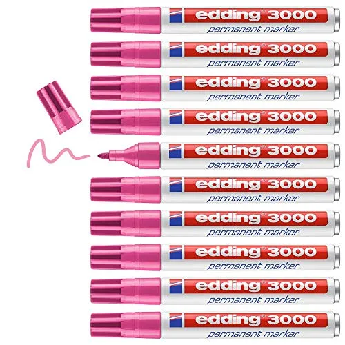 edding 3000 Permanentmarker - pink - 10 Stifte - Vielseitiger Permanentmarker für Karton, Holz, Metall und mehr. Schnelltrocknend, wischfest und wasserfest, ideal für kreative Projekte und Organisation.