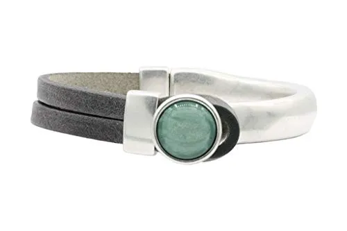 QOSS Armband GWEN vintage schwarz Stein grün rund Größe S