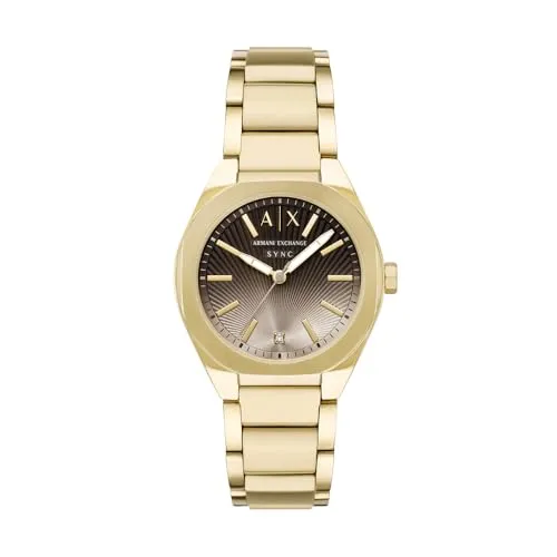 Armani Exchange Damen 36MM Goldfarbene Edelstahl Uhr, AX6031 - Moderne 36MM Armbanduhr aus goldfarbenem Edelstahl, inspiriert vom urbanen Lebensstil. Stilvolles Design mit kratzfestem Glas und wasserdichter Funktion bis 50m, ideal für trendbewusste Frauen.