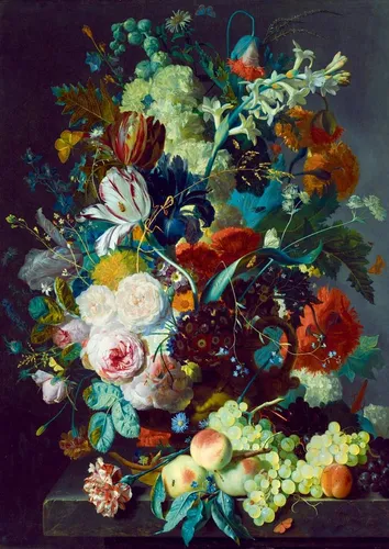 Bluebird Puzzle Puzzle Jan Van Huysum - Still Life with Flowers and Fruit, 1715, Puzzleteile