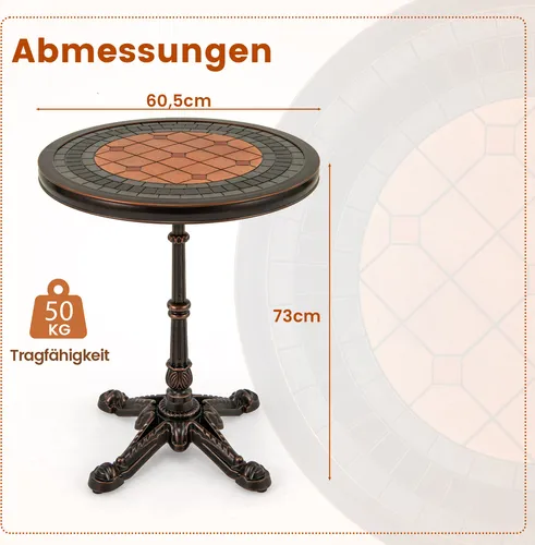 GOPLUS Beistelltisch Outdoor, Gartentisch aus Aluminiumguss - Robuster Gartentisch mit Mosaikdesign, ideal für Patio und Balkon. Wetterbeständig und leicht zu reinigen, perfekt für Snacks und Getränke bei kleinen Treffen.