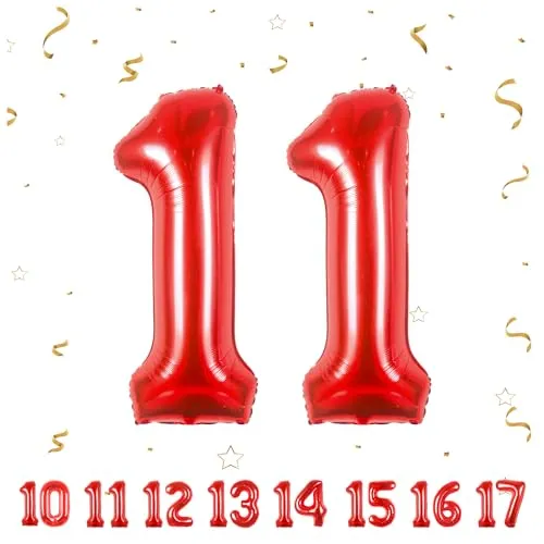 Geburtstag zahlen luftballon 11 jahre | Folienballon Rot- Folienballon in 40"-101cm Geburtstagsdeko - Ballon Zahl Deko zum Geburtstag fliegt mit Helium für Mädchen Junge 11.Geburtstags