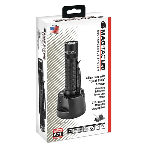 MAGLITE® Rechargeable Plain Head 671 Lumen LED Taschenlampe - Taschenlampe mit 671 Lumen, wiederaufladbar und spritzwassergeschützt, ideal für Outdoor-Aktivitäten und Notfälle.