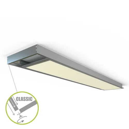 Aufbaurahmen Classic für LED Panel 120x30 cm - silber Aufputz Montagerahmen - Lampenzubehör für eine elegante LED-Beleuchtung. Ideal für Innenräume, bietet eine einfache Montage und eine 2-jährige Herstellergarantie.
