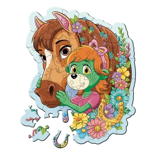 Trefl - Holzpuzzle: The Treflik Family, Lustige Familie Treflik - 50 Teile, Formen-Puzzle Wooden Puzzle, Unregelmäßige Formen, 10 Figuren, Modernes Puzzle für Kinder ab 5 Jahren