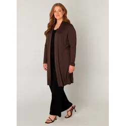 Longstrickjacke BASE LEVEL CURVY "Ayla Long" - Damen Gr. 50, braun - Strickjacke für Damen in Größe 50, aus weicher Viskose-Elasthan-Mischung, figurumspielend und knieumspielend, ideal für gemütliche Anlässe und Büro.