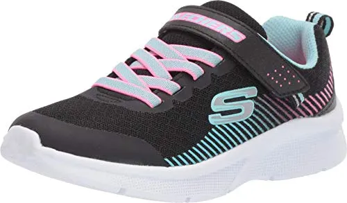 Skechers Mädchen Microspec Sneaker, Black Mesh Aqua & Neon Pink Trim, 33 EU