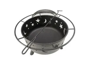 Landmann Feuerkorb Stars & Moon, Schwarz, 58 cm - Feuerstelle für Freizeit und Camping, hitzebeständig mit praktischen Tragegriffen für einfaches Umstellen und gemütliche Abende im Freien.