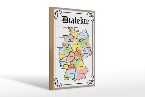 Femer GmbH Holzbild Spruch 20x30cm Dialekte Karte Bundesländer, Sprüche Zitate Lustiges (1 St), Glatte Holzfaserplatte (MDF), vorn beschichtet