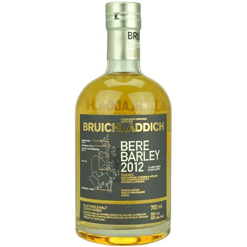Bruichladdich Bere Barley 2012 - Single Malt Scotch Whisky - Whisky aus der alten Bere-Gerste, 50% Vol. - weich und fruchtig mit Noten von Honig und Dörrobst, ideal für Einsteiger und Kenner, präsentiert in edler Metall-Tube.