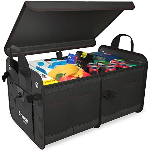 ATHLON TOOLS Premium Kofferraumtasche mit Deckel - 60 Liter XXL Kofferraum-Organizer - Extra stabile & wasserfeste Böden - mit Antirutsch-Klett