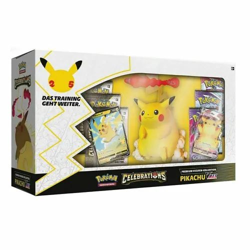 Pokemon 25th Anniversary Celebrations Pikachu Vmax Premium Figuren Kollektion - TCG OVP Displays, limitierte Auflage zur Feier des 25. Jubiläums mit exklusiven Karten und Charakteren wie Pikachu und Glurak – ein Muss für Sammler!