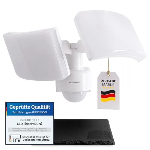 max K O M F O R T LED Außenwandleuchte mit Bewegungsmelder | 40W Neutralweiß 4000K - Wetterfeste Außenleuchte mit IP65, 3200lm Helligkeit und schwenkbarem Kopf für optimale Lichtausrichtung. Ideal für Eingänge und Terrassen, steuerbar bis 500W.