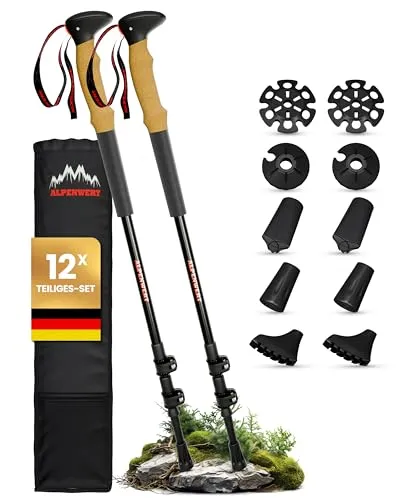 ALPENWERT Wanderstöcke Aluminium - Teleskop Trekkingstöcke mit Korkgriff, ultraleicht und anpassungsfähig für jedes Outdoor-Abenteuer