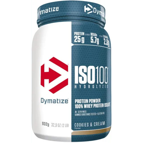 Dymatize ISO 100 Hydrolyzed Cookies & Cream 932g - Premium Whey Protein - Molkenproteine mit 25g hochwertigem Eiweiß pro Portion, glutenfrei und ideal für Sportler, die auf Kalorien und Qualität achten.