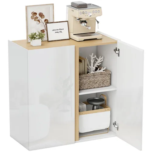 HOMCOM Sideboard Hochglanzweiß - Moderner Beistellschrank mit Soft-Close-Türen für ruhige Räume, ideal zur Aufbewahrung von Geschirr und Deko, 80 x 40 x 80 cm, vielseitig einsetzbar in Wohnzimmer und Küche.