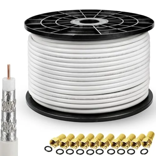 Premium X DELUXE PRO Koaxial Kabel 100m - HiFi-Kabel, 5-fach geschirmt aus reinem Kupfer für optimale Signalübertragung, ideal für FULLHD, 3DTV und UltraHD 4K.