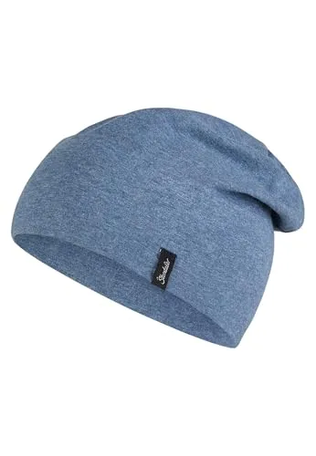 Sterntaler OCS Beanie mit Umschlag – Mütze aus Melange-Singlejersey (Bio) mit Ohrenklappen, Bindeband & Stickmotiv – Unisex Baby Übergangsmütze – Tintenblau, Gr. 39
