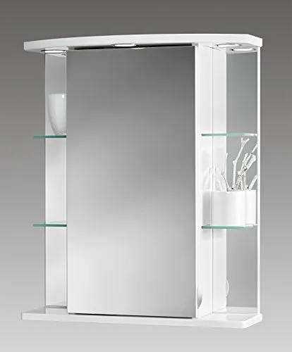 Jokey Spiegelschrank Havana LED weiß 55cm - Spiegelschrank fürs Bad mit 3 energieeffizienten LED-Spots, Kristallglas-Spiegeltür und praktischer Schukosteckdose für optimalen Komfort.