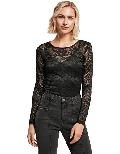 Urban Classics Ladies Lace Longsleeve Body - Eleganter Body für Damen - Formende Bodys für Damen, eleganter Longsleeve mit normalem Schnitt und intensiver Farbe, hergestellt aus langlebigen Materialien für optimalen Tragekomfort.