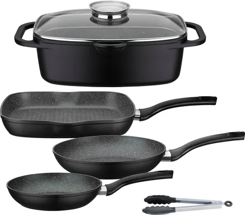 GSW Pfannen-Set Gourmet Granit 5-tlg. - Pfannen-Set mit induktionsfähigen Pfannen und Bräter, aus hochwertigem Aluminium mit langlebiger Antihaftversiegelung und optimaler Hitzeverteilung für energiesparendes Kochen.