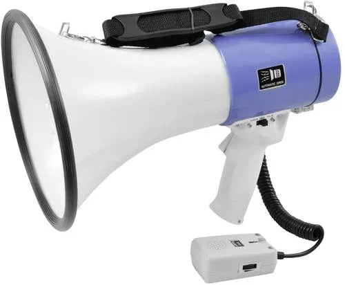 Omnitronic Megaphon mit Haltegurt - 25-W-Megaphon mit Handmikrofon, schlagfest und stufenlos regelbare Lautstärke für optimale Sprachübertragung