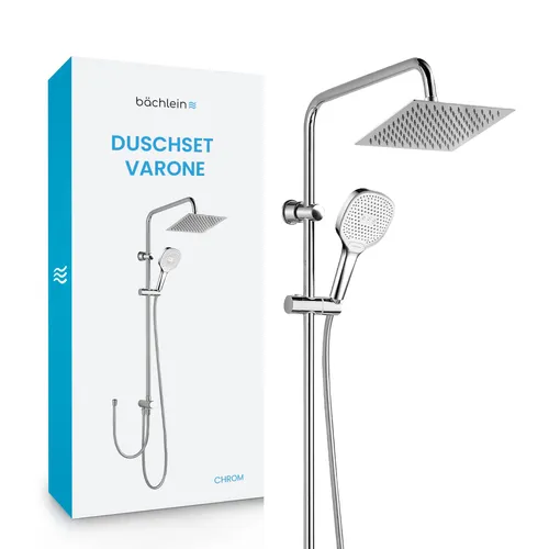 Bächlein Brausegarnitur Duschsystem Varone - Regendusche Set mit 3 Strahlarten - Brausegarnituren, eckiges Design mit 3 verstellbaren Strahlarten für ein individuelles Duscherlebnis. Ideal für entspannende Massagen und erfrischende Normalstrahlen.