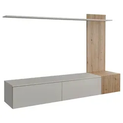 ASM-Moebel Wohnwand Schrankwand Solo CAS - Elegante Wohnwand mit Lamellenoptik und praktischem Push-Click System für einfache Montage. Ideal für stilvolle Wohnräume.