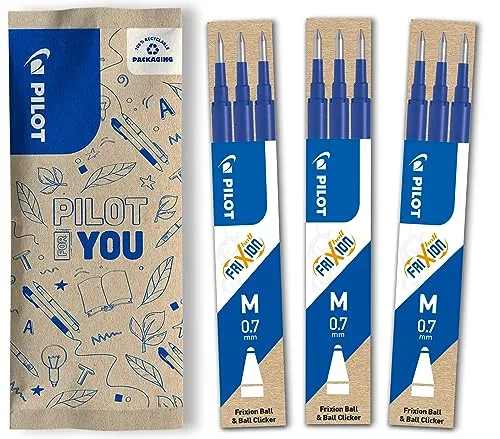PILOT - FriXion Ersatzminen 0.7 - 3 Sets mit 3 Minen - FriXion Nachfüllminen mit Radierbarer Tinte - Kompatibel mit FriXion Ball & Clicker - Blau - Mittlere Spitze (9 Minen)