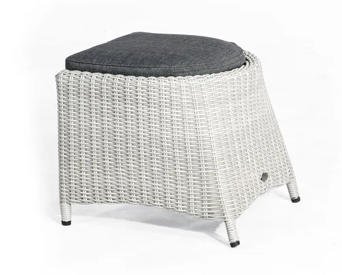 Fußhocker "Para-Plus" aus Alu/Geflecht in silbergrau mit Kissen - Stylischer und tragbarer Fußhocker für Innen- und Außenbereich, inklusive bequemem Kissen. Maße: 59cm Breite, 56cm Länge, 47cm Höhe, nur 5,5kg schwer.