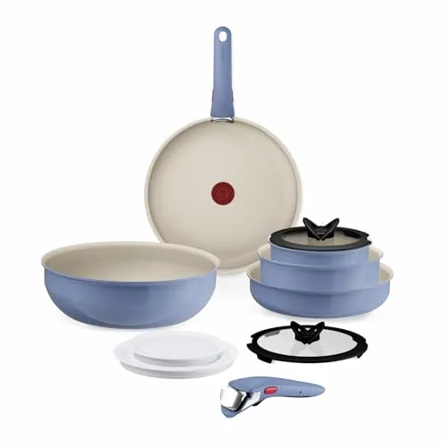 Tefal Ingenio Serenity Kochgeschirr-Set 11-teilig – platzsparend und vielseitig einsetzbar - Platzsparendes und stapelbares Kochgeschirr-Set aus Aluminium mit Mineralia Antihaftversiegelung. Ideal für alle Herdarten und einfach zu reinigen – für mehr Ordnung in Ihrer Küche!