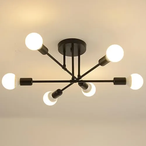 Goeco Vintage Sputnik Kronleuchter, 6 Flammige E27 Deckenleuchte Schwarz Metall, Retro Deckenlampen für Esszimmer, Esstisch, Flur, Wohnzimmer, Hotel, Café (Ohne Leuchtmittel)