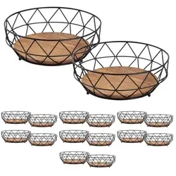 Amagohome Obstkorb Set 16-teilig - Schalen & Schüsseln, edle Drahtstruktur mit massivem Mangoholzboden, sorgt für optimale Luftzirkulation der Früchte und ist ein hochwertiges Unikat.