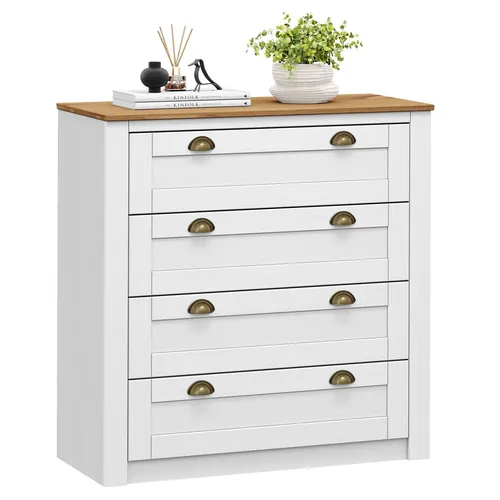 IDIMEX Kommode Bolton aus Massivholz - Kommode & Sideboard aus weiß/braun lackiertem Kiefernholz, bietet 4 staubfreie Schubladen und eine großzügige Ablagefläche im Landhausstil.