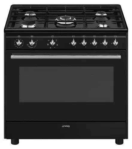 Smeg Cx91Gmbl Concerto Gasplatte - Kochfeld mit 5 Brennern und gusseisernen Halterungen, einfache Reinigung dank ölbeständiger Emaille-Beschichtung, ideal für vielfältige Kochmöglichkeiten.