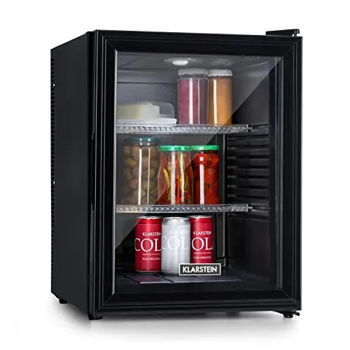 Klarstein Mini Kühlschrank mit Glastüre, Getränke, Snacks & Kosmetik, Klein & Leise, Verstellbare Ablagen, Skincare Kühlschrank 12-18°C, 42L