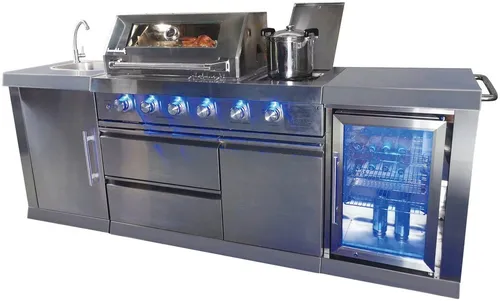 Buschbeck Outdoorküche Oxford mit Seitenbrenner, Spüle & Kühlschrank - Grills: Hochwertige Outdoorküche mit praktischen Features wie einem Seitenbrenner, Spüle und Kühlschrank für unvergessliche Grillabende im Freien.