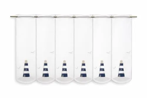 Startex Scheibengardine Leuchtturm Bestickt blau 60cm - Scheibengardine mit maritimem Leuchtturm-Motiv, ideal für Küstenflair in Ihrem Zuhause. In verschiedenen Breiten erhältlich für perfekte Passform.