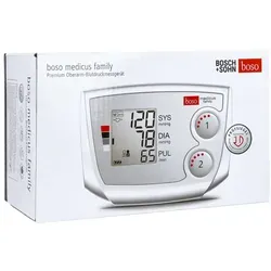 BOSO medicus family Universalmanschette - Vollautomatisches Blutdruckmessgerät mit Testsieger-Auszeichnung, ideal für Partner mit zwei Speichern für je 30 Messungen und Universalmanschette für Armumfänge 22-42 cm.