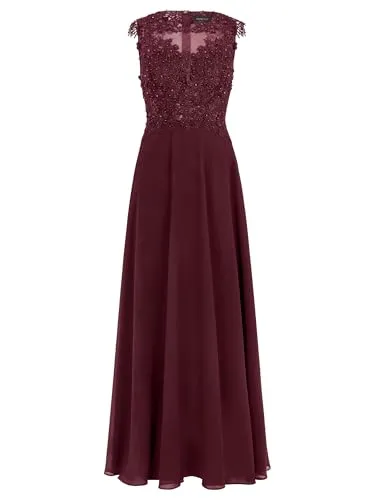 APART Fashion Damen Lange Spitzen-Abendkleid - Elegantes Maxikleid für besondere Anlässe - Hochwertiges, ärmelloses Maxikleid aus Polyester mit floralem Bustier und dekorativen Perlen. Ideal für Hochzeiten und Partys, sorgt für einen eleganten Auftritt. Erhältlich in verschiedenen Größen und modischen Farben.