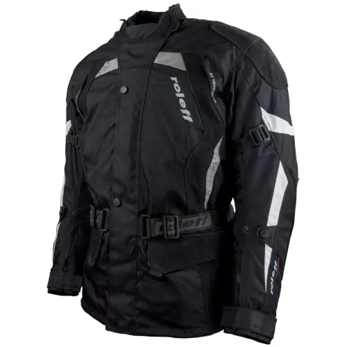 Roleff Racewear Unisex 5946 Lange Textilmotorradjacke mit Nubuk Leder und Protektoren, Schwarz, XXL EU - Hochwertige Motorradjacke aus Kodra 500 D mit robusten Nubukleder-Verstärkungen. Mit herausnehmbarer Wind-Tex Klimamembrane, atmungsaktiv und wasserabweisend. Ausgestattet mit verstellbaren CE-Protektoren für optimalen Schutz.