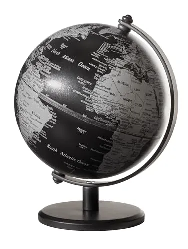 TROIKA Globus Mini GAGARIN Ø 13 cm - Lehrmaterial Globen – stilvoller Mini-Globus mit silberfarbenen Landflächen und schwarzen Meeren, ideal für Schreibtisch oder Regal, perfekt als Geschenk für neugierige Entdecker.