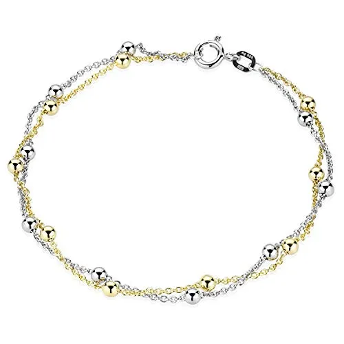 MATERIA Kugel Armkette Damen gold - Elegantes 925 Silber Armband mit Kügelchen - Armbänder für Damen, filigran und hochwertig verarbeitet, mit Anlaufschutz durch Rhodium. Perfekt als Geschenk in edlem Etui!
