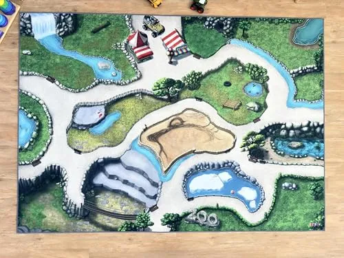 SkippiDoo Kinderteppich Spielteppich Zoo 200cm x 140cm - Teppich für Kinderzimmer – realistisches Zoo-Abenteuer mit 3D-Optik, ideal zum Spielen und Entdecken für kleine Tierfreunde.
